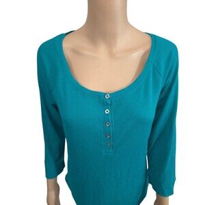 Mudd Large women's teal blue thermal sheer back long sleeve blouse top classic